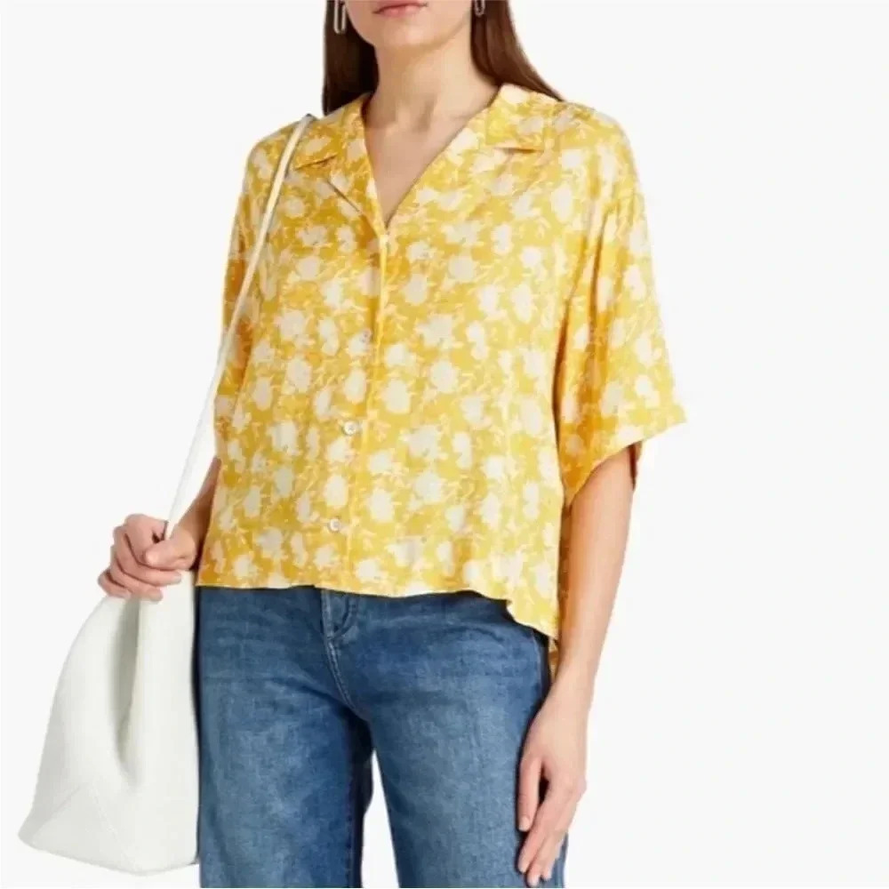 Rag & Bone Reed Camp Shirt Yellow Floral Jacquard Oversized XXS